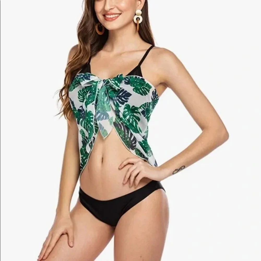 SARONG Cover up Beach Swim Wrap Tropical Green Palm Leaves Mini NEW Womens Large